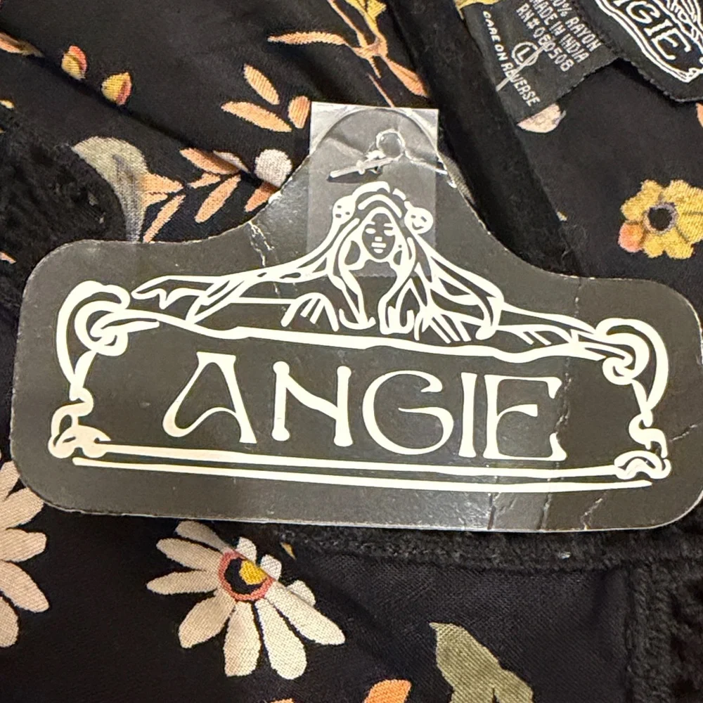 ANGIE new with tags, black floral blouse top.